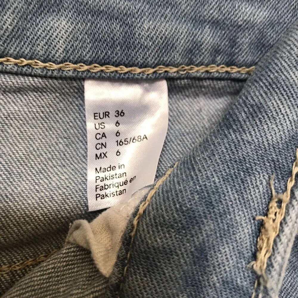 Divided H & M Distressed Light Blue Denim Crop Skinny Jeans Size 6 Destroyed Hem - Picture 4 of 10